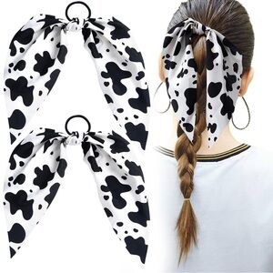 094 NWOT Cow Print Hair Scrunchie Scarf Ponytail Holder Set